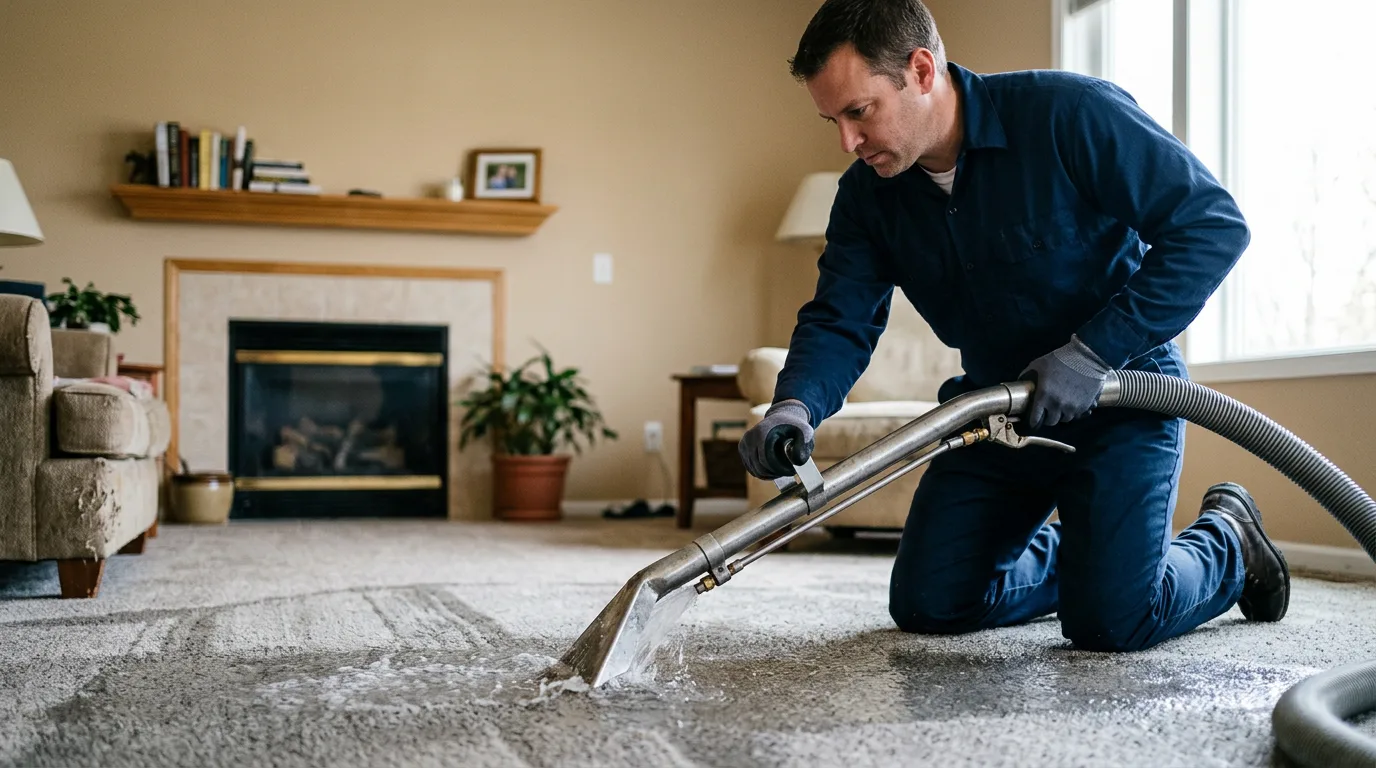 Water damage restoration technician working near Gowanda, NY